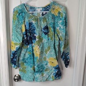 Charter Club Linen Floral Blouse Size 12